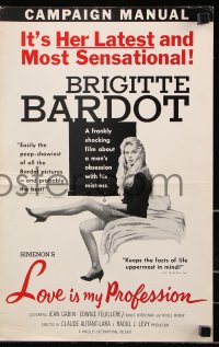 5g0835 LOVE IS MY PROFESSION pressbook 1959 sexy Brigitte Bardot, Simenon's En Cas de Malheur!