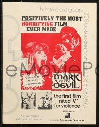 5g0844 MARK OF THE DEVIL pressbook 1972 guaranteed to upset your stomach, rated V for violence!