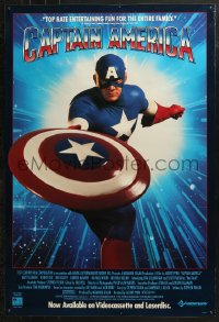 5h0533 CAPTAIN AMERICA 27x40 video poster 1990 Marvel Comics superhero, cool image of shield!
