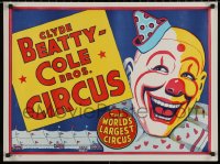5h0314 CLYDE BEATTY-COLE BROS CIRCUS 21x28 circus poster 1960s great big top art of smiling clown!