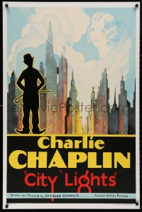 5h0288 CITY LIGHTS S2 poster 2001 Charlie Chaplin overlooking New York skyline!
