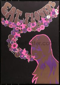 5h0578 EAT FLOWERS 20x29 Dutch commercial poster 1960s psychedelic Slabbers art of woman & flowers!