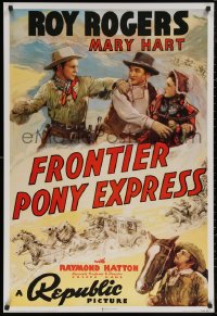 5h0580 FRONTIER PONY EXPRESS 27x40 commercial poster 1990s Roy Rogers saving Mary Hart from bad guy!