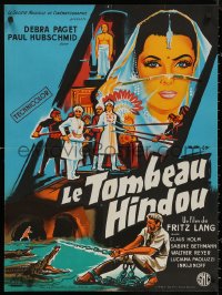 5h0072 INDIAN TOMB French 23x31 1959 Fritz Lang, art of sexy Debra Paget & Hubschmid, rare!