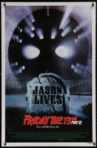 5h0907 FRIDAY THE 13th PART VI 1sh 1986 Jason Lives, cool image of hockey mask & tombstone!
