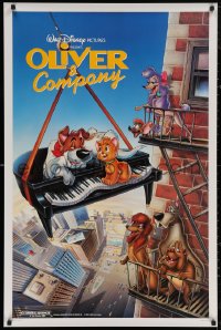 5h1031 OLIVER & COMPANY 1sh 1988 art of Walt Disney cats & dogs in New York City by Bill Morrison!