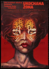 5h0029 DEAR WIFE Polish 26x37 1979 wild leopard-faced woman artwork by Andrzej Pagowski!
