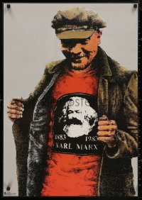 5h0655 1883 1983 KARL MARX 23x32 East German special poster 1985 Halmos art of man with cool shirt!