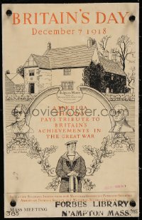 5h0669 BRITAIN'S DAY 9x15 special poster 1918 Sulgrave Manor, William Pitt, George Washington!