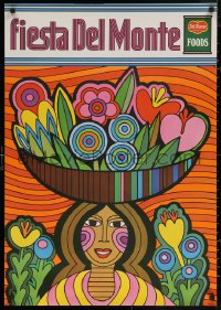 5h0630 DEL MONTE 25x35 advertising poster 1969 Fiesta, great art of a woman with a tray of fruit!