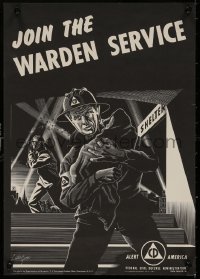 5h0715 JOIN THE WARDEN SERVICE 13x18 special poster 1952 Federal Civil Defense Administration!