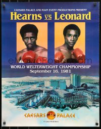 5h0722 LEONARD VS HEARNS Hearns style 22x28 special poster 1981 boxers over Caesars Palace!