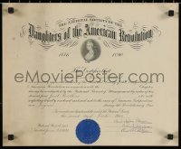 5h0309 NATIONAL SOCIETY OF THE DAUGHTERS OF THE AMERICAN REVOLUTION 14x17 certificate 1920 cool!