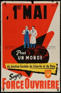 5h0322 POUR UN MONDE 26x40 French political campaign 1950s Force Ouvriere!