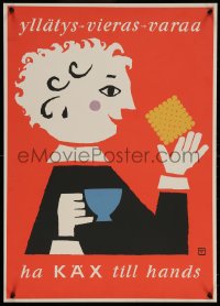 5h0652 YLLATYS VIERAS VARAA 20x28 Finnish advertising poster 1970s woman enjoying tea and a biscuit!