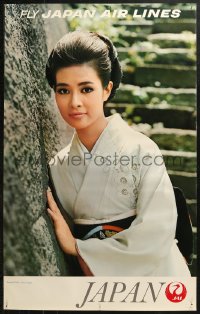 5h0480 JAPAN AIR LINES JAPAN 25x39 Japanese travel poster 1968 smiling woman at Imperial Palace!