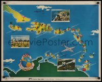 5h0483 PAN AMERICAN WORLD AIRWAYS WEST INDIES 21x26 travel poster 1950 map of the islands and more!