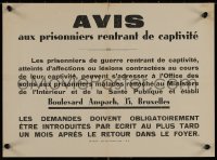 5h0422 AVIS AUX PRISONNIERS RENTRANT DE CAPTIVITE 12x17 Belgian WWII war poster 1941 POW aid rules!