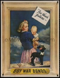 5h0425 BUY WAR BONDS 28x37 WWII war poster 1943 A.E.O. Munsell art of woman with baby by toy lamb!