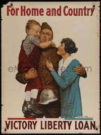 5h0456 FOR HOME & COUNTRY 30x40 WWI war poster 1918 Alfred Everitt Orr art of reunited family!