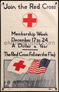 5h0461 JOIN THE RED CROSS MEMBERSHIP WEEK 14x22 WWI war poster 1918 Allen art of soldiers, flags!