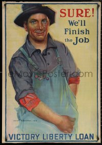 5h0463 SURE WE'LL FINISH THE JOB 26x37 WWI war poster 1918 Beneker art of farmer reaching for money!