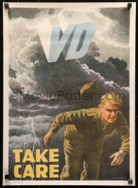 5h0443 TAKE CARE VD 16x22 Australian WWII war poster 1946 soldier escaping venereal disease!