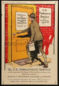 5h0464 U.S. EMPLOYMENT SERVICE 15x22 WWI war poster 1910s soldier and office by Grant, ultra rare!