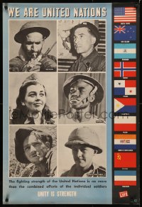 5h0449 WE ARE UNITED NATIONS 27x39 WWII war poster 1944 photographs taken from Life magazine!