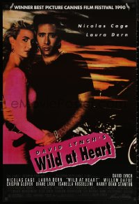 5h1189 WILD AT HEART 25x37 1sh 1990 David Lynch, close-up image of Nicolas Cage & Laura Dern!