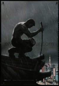 5h1190 WOLVERINE style B int'l teaser DS 1sh 2013 barechested Jackman kneeling on rooftop in rain!