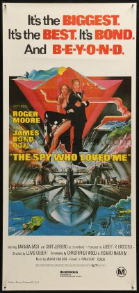 5j0011 SPY WHO LOVED ME Aust daybill R1980s great art of Roger Moore as James Bond 007 by Bob Peak!