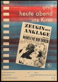 5j0082 WITNESS FOR THE PROSECUTION teaser East German 16x23 1964 Billy Wilder, Power, Dietrich!