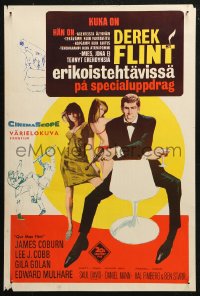 5j0201 OUR MAN FLINT Finnish 1966 Bob Peak art of James Coburn, sexy James Bond spy spoof!
