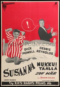 5j0220 SUSAN SLEPT HERE Finnish 1955 great artwork of sexy Debbie Reynolds & Dick Powell!