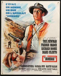 5j0356 HOMBRE French 18x22 1966 cool art of Paul Newman by Boris Grinsson, directed by Martin Ritt!