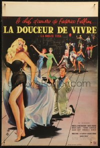 5j0363 LA DOLCE VITA French 16x24 1960 Federico Fellini, Mastroianni, sexy Ekberg by Yves Thos!