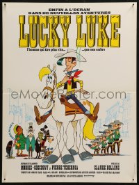 5j0367 LUCKY LUKE French 16x21 1971 great cartoon art of the smoking cowboy hero on his horse!