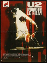 5j0404 U2 RATTLE & HUM French 15x21 1988 great image of rockers Bono & The Edge performing on stage!