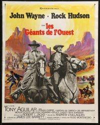 5j0405 UNDEFEATED French 18x22 1969 John Wayne & Rock Hudson, wonderful Grinsson landscape art!