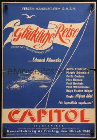 5j0029 BON VOYAGE German 16x23 R1948 Alfred Abel's Glucklicke Reise, island ship and flags!
