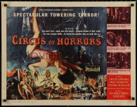 5j0862 CIRCUS OF HORRORS 1/2sh 1960 wild horror art of super sexy trapeze girl hanging by neck!