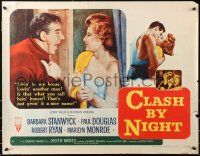 5j0863 CLASH BY NIGHT style B 1/2sh 1952 Fritz Lang, Barbara Stanwyck, Ryan, Marilyn Monroe shown!