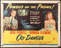 5j0865 CRY DANGER style A 1/2sh 1951 great film noir art of Dick Powell & Rhonda Fleming!
