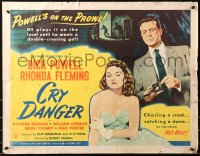 5j0866 CRY DANGER style B 1/2sh 1951 great film noir art of Dick Powell & Rhonda Fleming!
