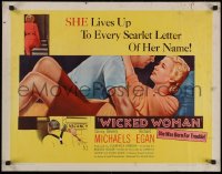 5j0996 WICKED WOMAN style B 1/2sh 1953 bad girl Beverly Michaels lives up to her name, film noir!