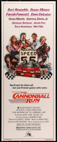 5j0540 CANNONBALL RUN insert 1981 Burt Reynolds, Farrah Fawcett, Drew Struzan car racing art!