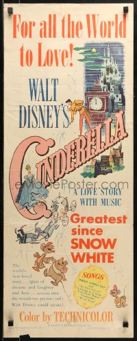 5j0544 CINDERELLA insert 1950 Walt Disney classic musical cartoon, for all the world to love!