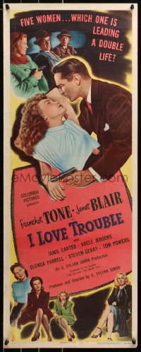 5j0573 I LOVE TROUBLE insert 1947 does Janet Blair or the other four sexy women have a double life!