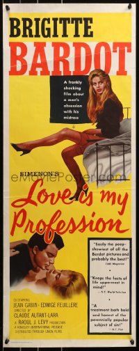 5j0592 LOVE IS MY PROFESSION insert 1959 Georges Simoneon's En Cas de Malheur, sexy Brigitte Bardot!